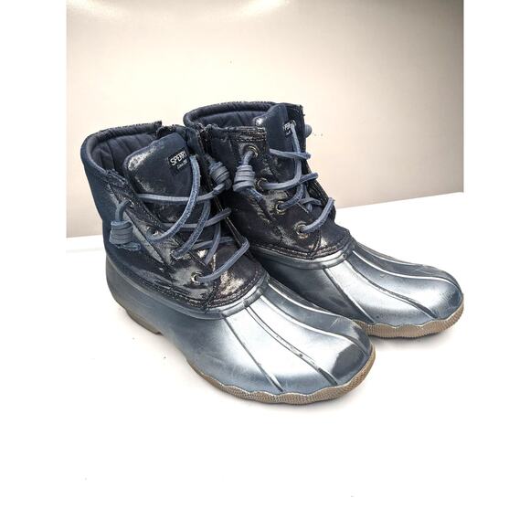 Sperry Saltwater Boots Girls Size 3M Metallic Blue w Leather Laces STK163866 - Picture 5 of 9